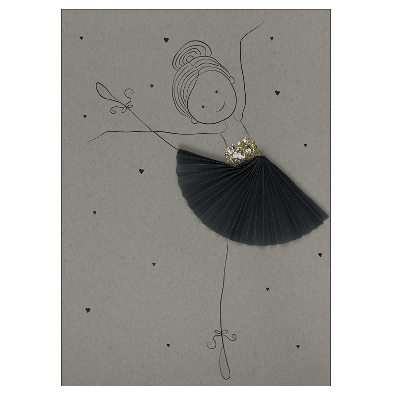 Illustration of a ballerina with a black tutu on a gray background