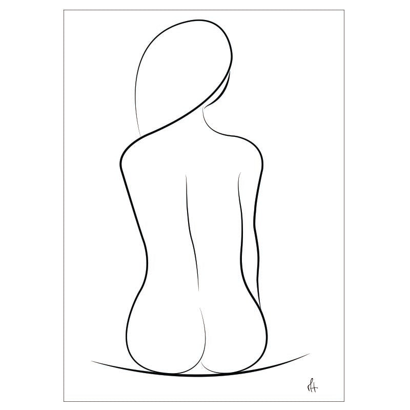 Minimalist line drawing of a human figure on a white background